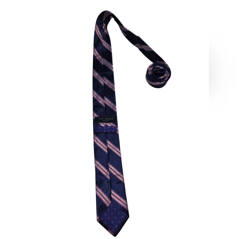 Ted Baker London 100%‎ Silk Tie | Navy Blue Red Stripes